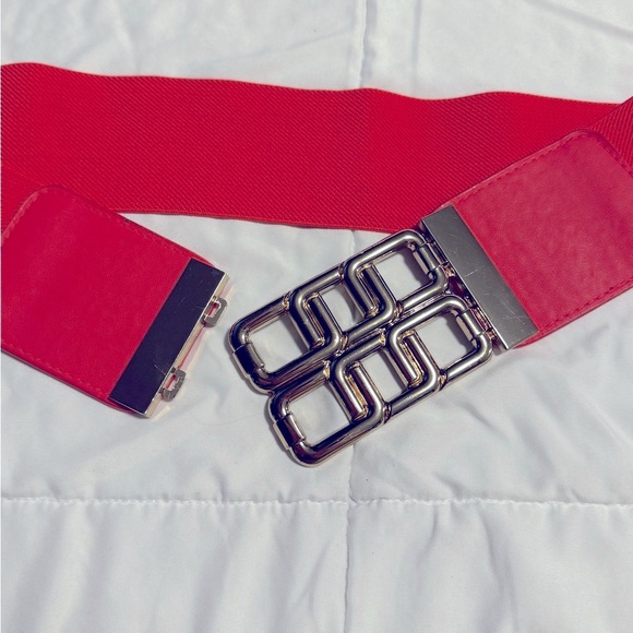 New York & Company Accessories - Y2K Gold Geometric Wide Stretch Belt New York & Co Interlock L/XL Orange 90s